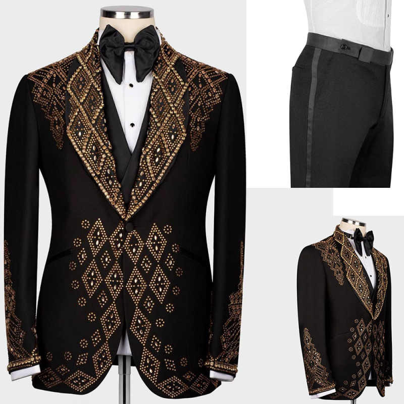 2025 New Fashion Two-pieces Handsome Slim Fit Groom Tuxedos Mans Suits One Button Business Casual Suit Shawl Lapel Beading Bridegroom Tailor Custom Ma