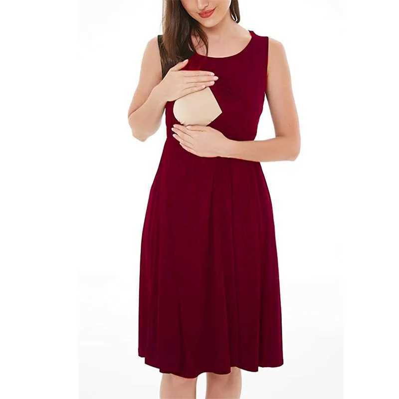 Womens Pregnancy Sleeveless Nursing Stitching Solid Colors Dress Maternity Dress Breastfeeding Clothes Knee Pregnancy Dresses W250207