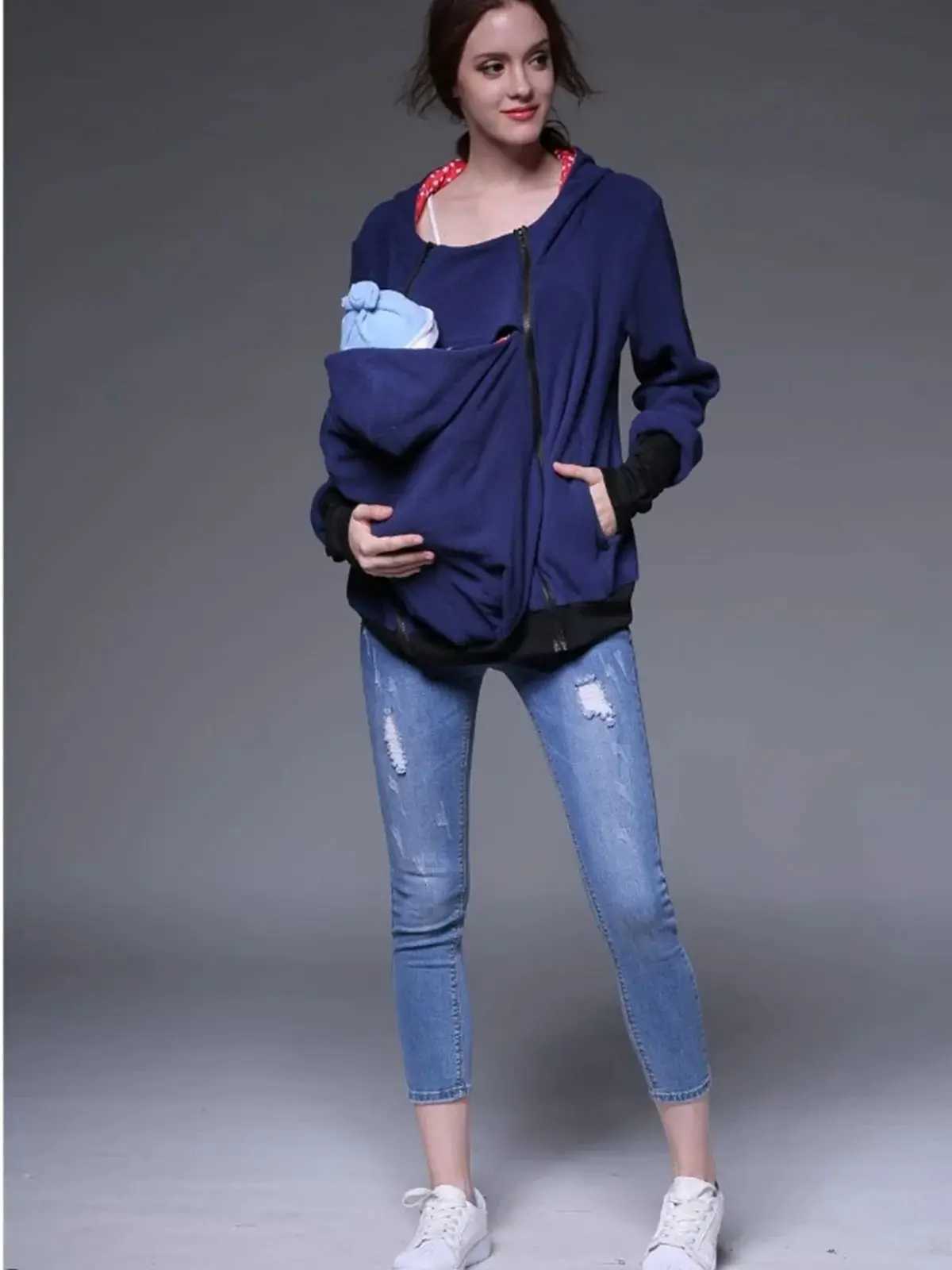 Hooded Mom Baby Carrier Jacket Coat Maternity Clothes Autumn Winter Kangaroo Carry Baby Hoodies Warm Thick Sweatshirts Outwear W250207