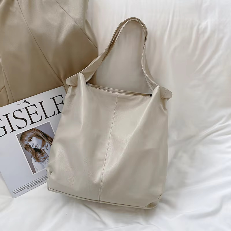 Fashion Big Leather Tote For Women Tend Females Simple Large High Capacity Retro Shoulder Side Bag Handbags PU Casual