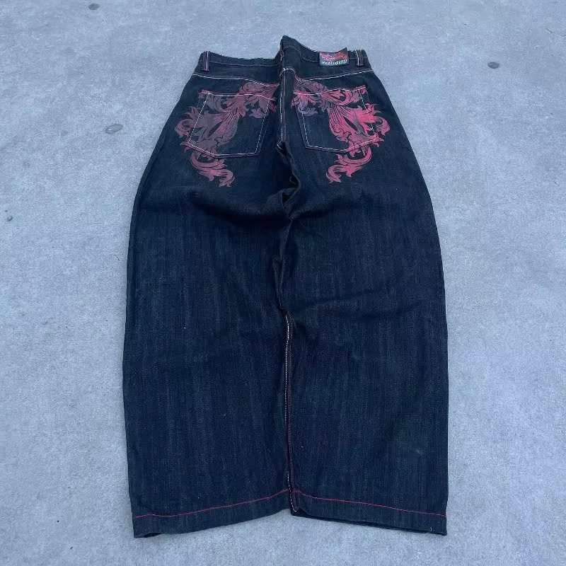 American New Fashion Geometric Pattern Print Baggy Jeans Ladies Y2k Haruku Vintage Hip Hop Popular High Waist Wide Leg Pants