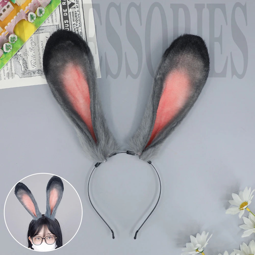 1PC Cute Bunny Ears Plush Hair Hoop Cosplay Rabbit Gray Bunny Ears Headband Pography Props Party Supplies Hair Accessories 250207