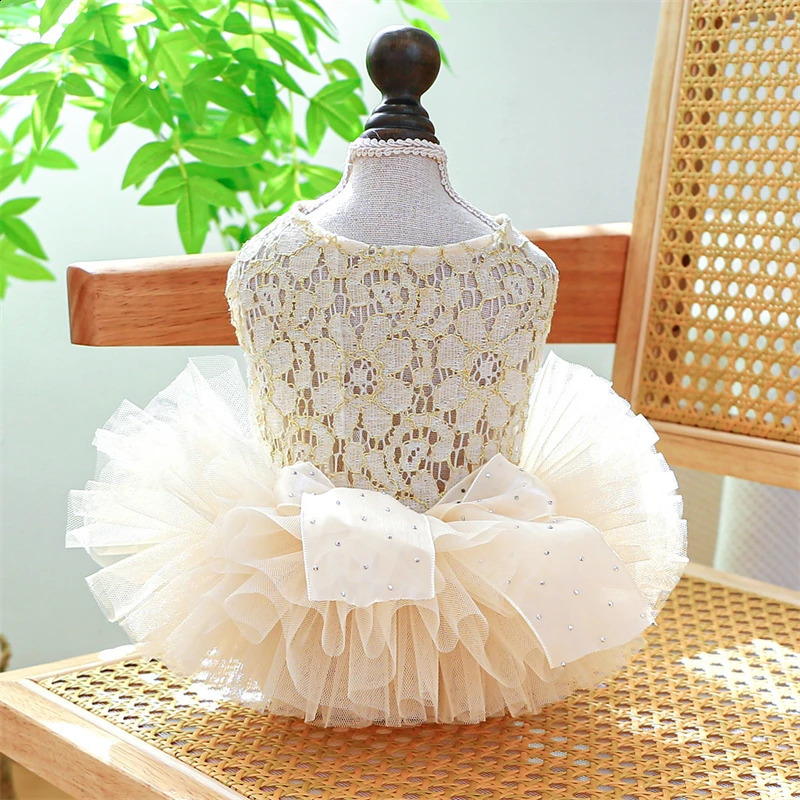 Wedding Dresses for Pets Chihuahua er Lace Veil Female Cat Clothes Bow Tie Tutu Skirt Rose Floral Yorkshire Puppy Clothing 250206