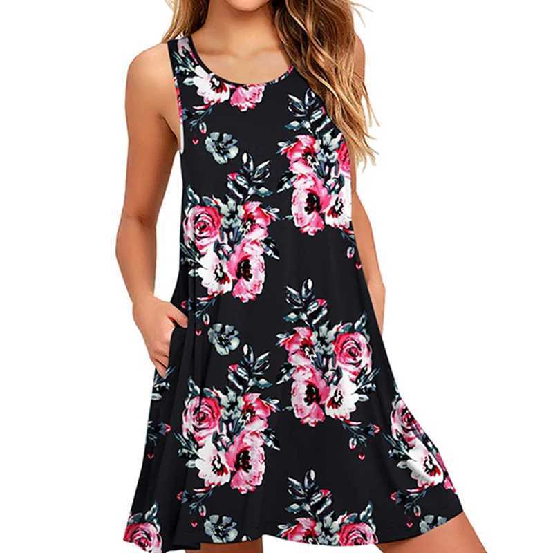 New Womens Dresses Summer Casual Sveless Skirts Suower Printed Round Neck Large Size Vest Dress Haii Beach SundressesXJ2500207