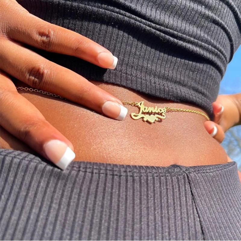 Sexy Body Charm Jewelry Beach Belly Chain For Women Custom Name Stainless Steel Heart Waist Chain Personalized Accessories Gift 250121