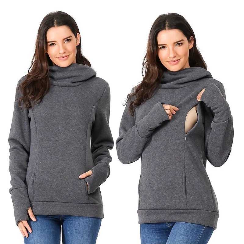 Womens Fleece Maternity Nursing Sweatshirt Breastfeeding Shirt Momy Hoodie Kangaroo With Pocket Pregnant Women Clothes W250207