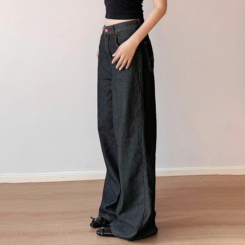 SUCHCUTE Embroidered Denim Wide Leg Pants High Street Low Waist Trousers Y2k Aesthetic 2000s Jeans Streetwear Casual Baggy 2025 250121
