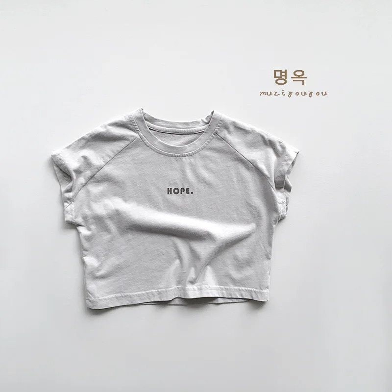 Summer Kid Letter Retro Tees Girl Baby Thin Loose Simple All-match T-shirt Boy Children Cotton Casual Tops 250207