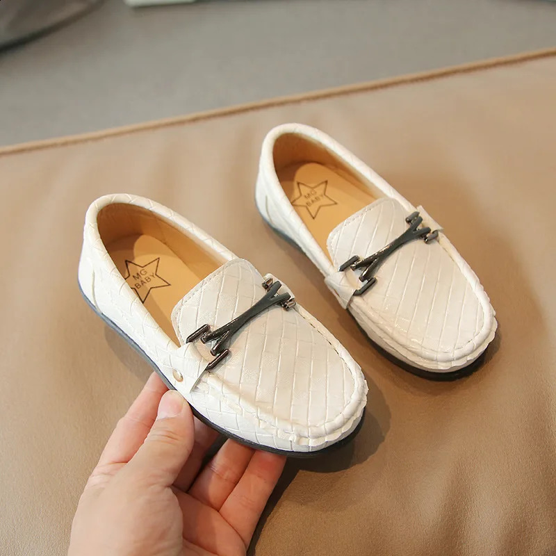 Black Childrens Boat Shoes Four Seasons Wild Belt Metal Boy Party Kids Fashion Performance Shoes Classic Britain Style 250206