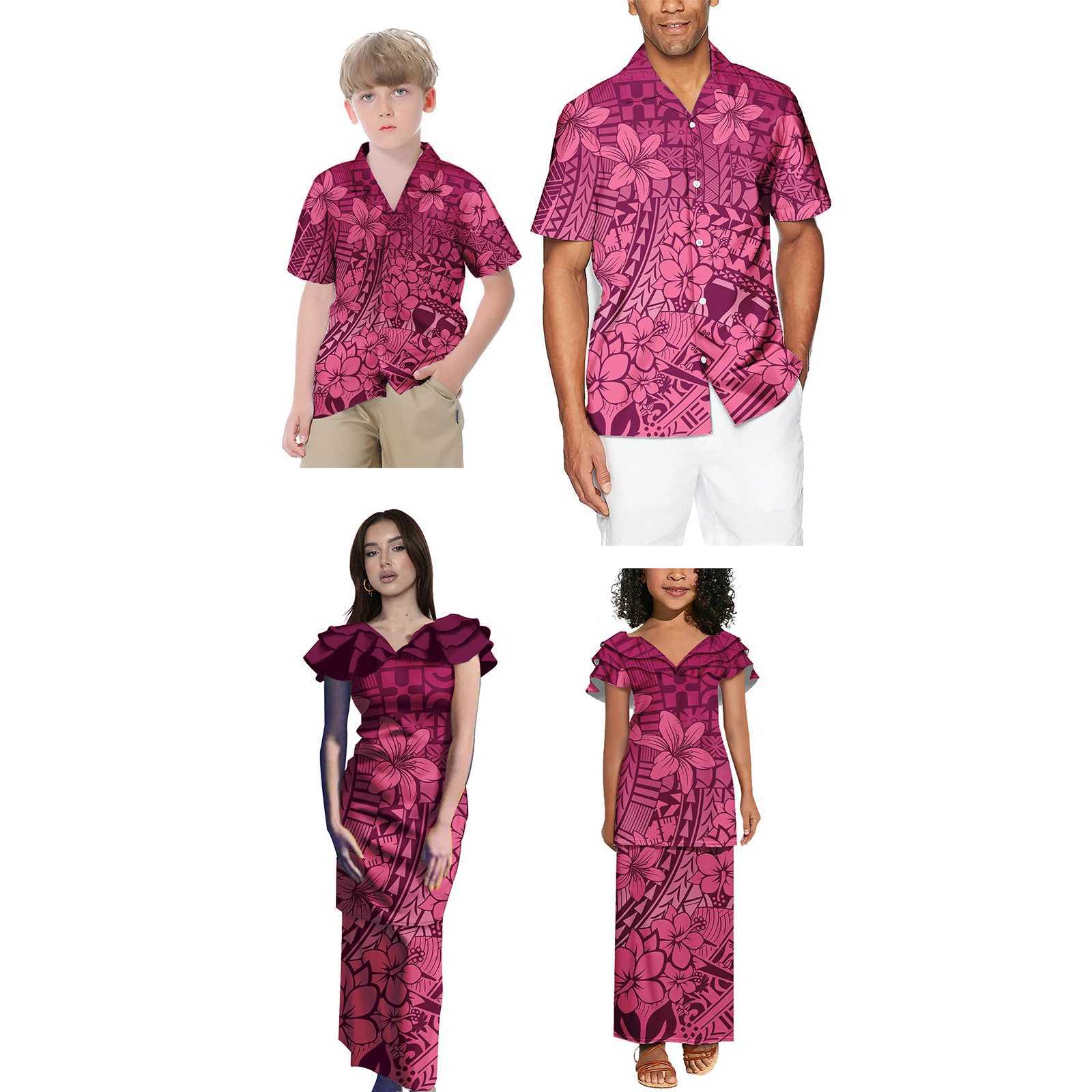 New Family Summer Clothing for Girls Polynesian Matching Set 4pcs Dresses and Tribal Girls Childrens Clothing Set W250207
