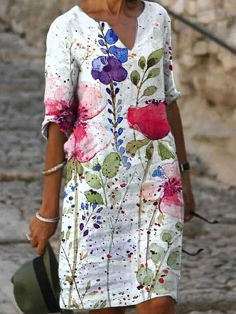 Fashion New Summer Women Dress Casual Boho Floral Print Half Sve Lady Beach Office Dresses Robe FemmeXJ2500207