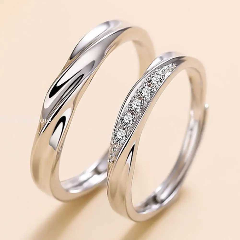Simple Fashion Couple Rings Set Silver Color Opening Adjustable Finger Light Luxury Jewelry For Women Men Anniversary Gift W250207