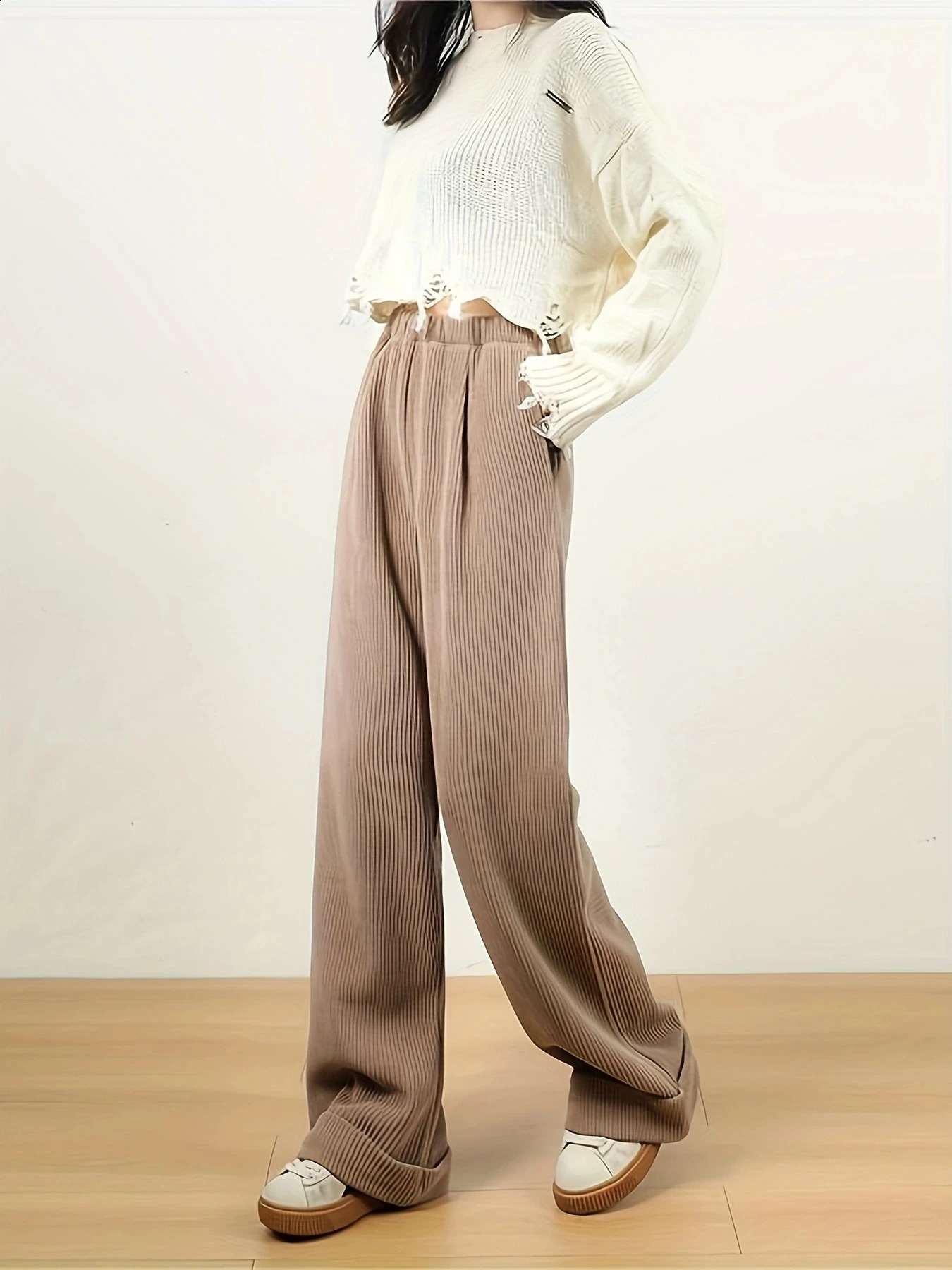 corduroy pants womens lengthened highend loose wide leg slim high waist comfortable 250206