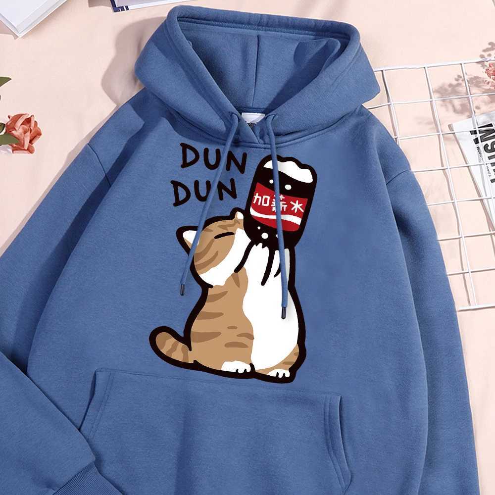 Salary Increase Funt Cat Print Hoody Mens Casual Wool Street Clothing Loose Warm Sweater O-Neck Pollover Hoodie Couple W250207