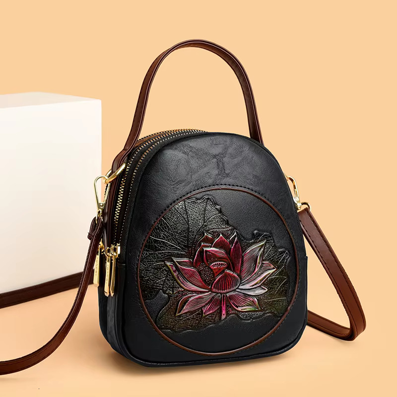 New PU Leather Women Leisure Time Shoulder And Purses Fashionable Lotus Pattern Crossbody Bag Ladies Brand Handbags
