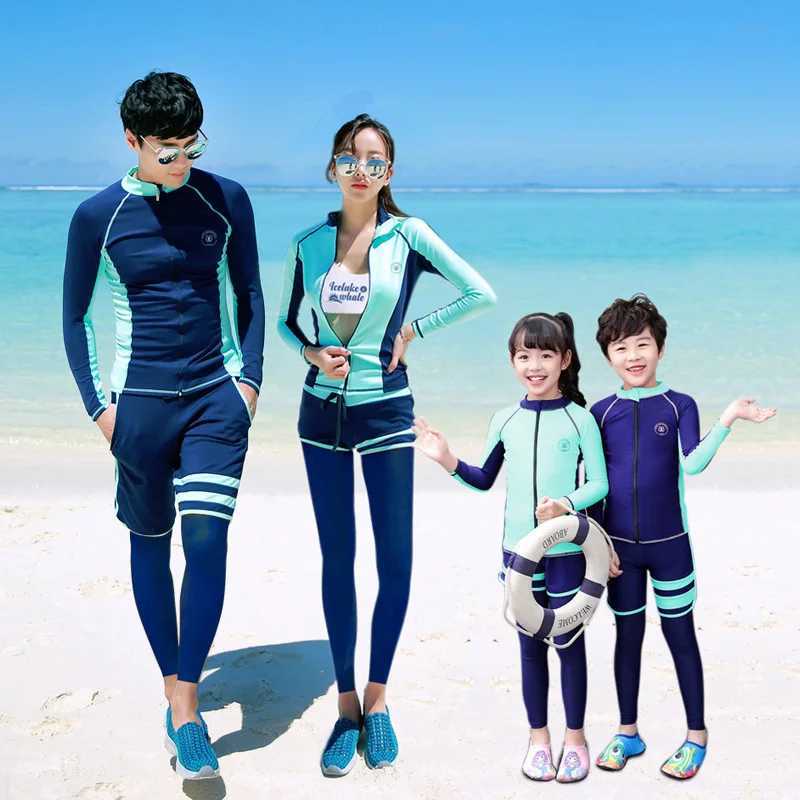 Family Matching Swimwear Couple Long-Sleeved Bathing Suit Family Seaside Sun Protection Set Men Women Boy Girl Diving Clothes W250207