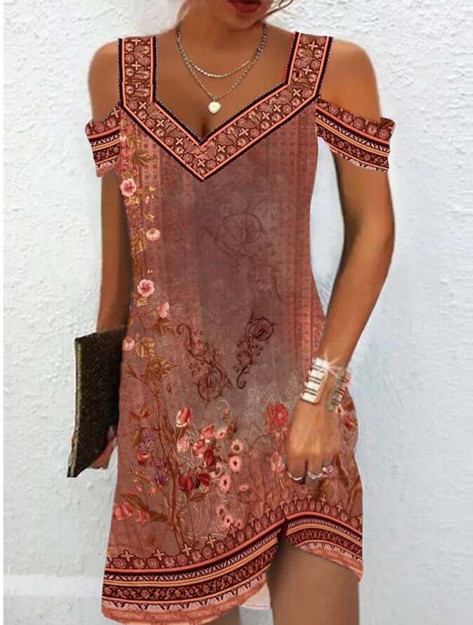 summer hot selg V-neck sexy off shoulder sleeves women's printed slim fit jumpsuit 2024 new casual fashion trend clothing