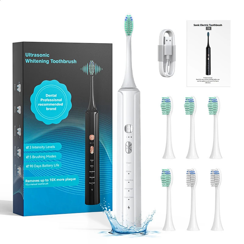 Electric Toothbrush With 6 Brush Heads For Teeth Brushes Vibration Dental Tooth Whitening Cleaner USB Rechargeable Oral Care 250206