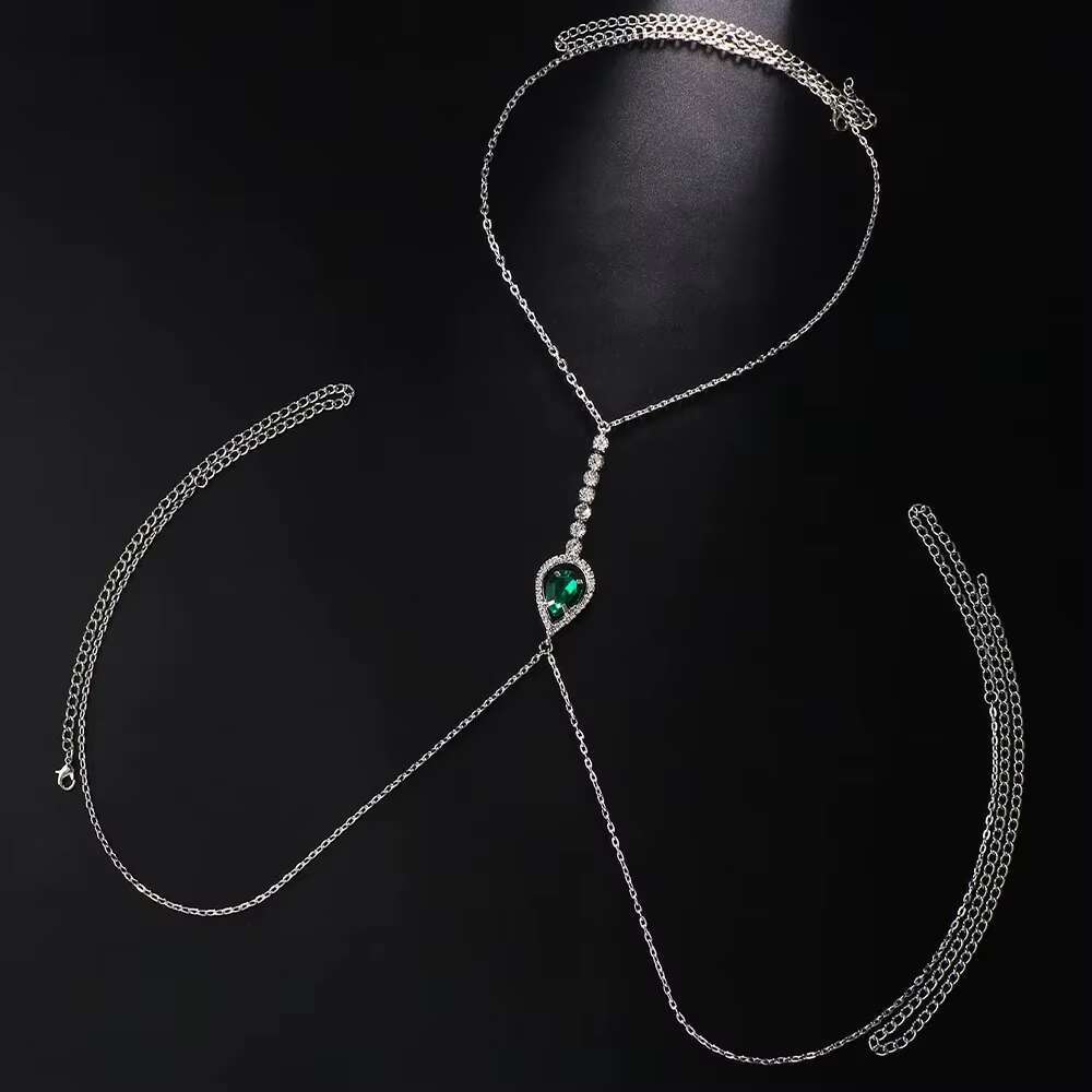 Fashion Green Crystal Chest Rhie Bikini Harness Women Sexy Body Jewelry Bra Chain gerie Accessories Decor