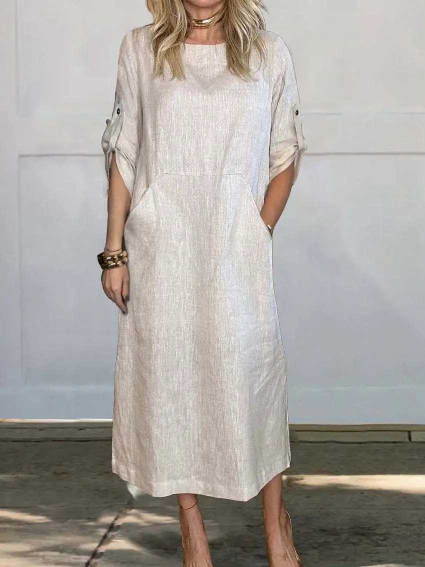 Autumn New Cotton Womens Dress Fashionable Solid Color Loose CasualXJ2500207