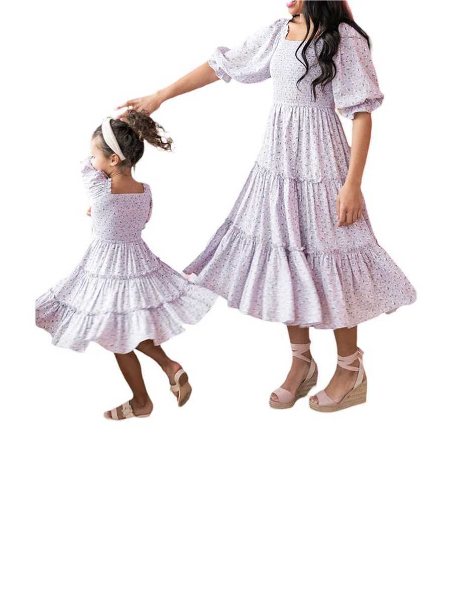 Mother Daughter Matching Dress Floral Print Dress Mommy and Me Family Swimwear Summer Beach Bodysuit for Girls and W250207