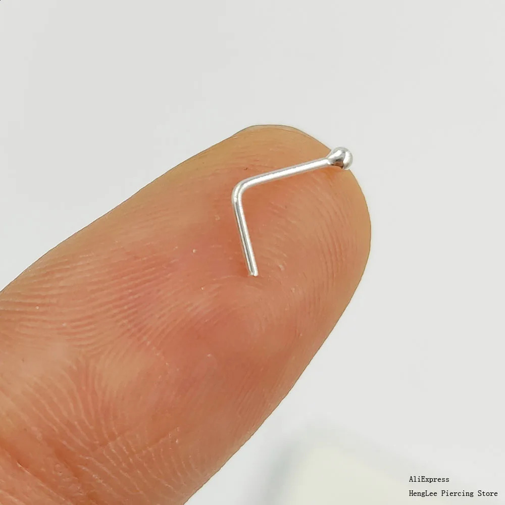 20pcs/pack 925 Sterling Silver L Shape Nose Stud 1.5mm ball tiny nose pin nose piercing 250121