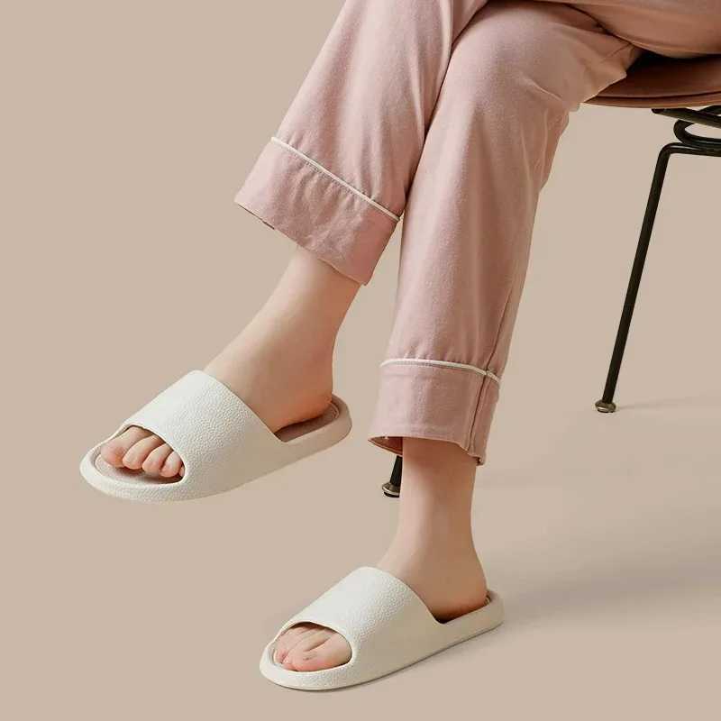 Women Home Slippers Beach Slides Solid Color Mens Thick Sole Indoor Bathroom Anti Slip Shoes Summer Couple SandalsXJ250207