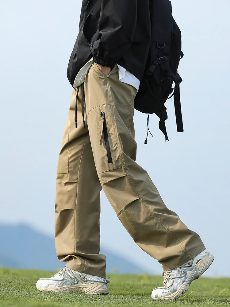 Outdoor Pants Men Waterproof Spring Summer Lightweight Outerwear Camping Cargo Pants with Zipper Pockets Drawstring Elastic Wais 250206