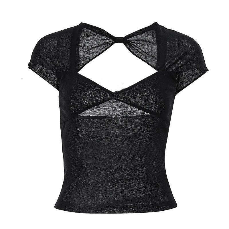 Ins2025 summer women's sexy backless V-neck solid color slim fit short sleeved T-shirt top new casual versatile fashion clothing