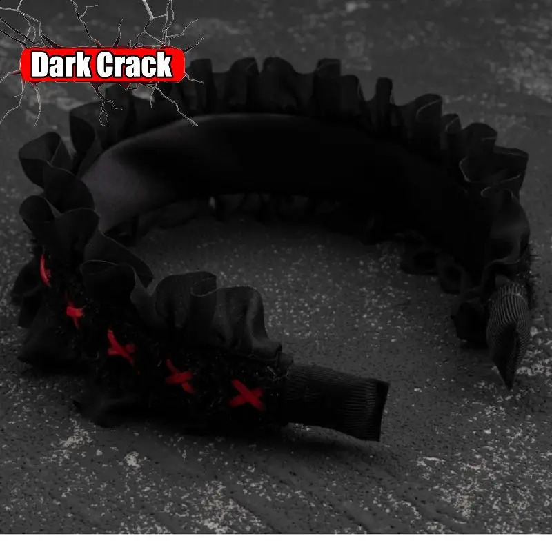 Y2k Harajuku Gothic Punk Lolita Spicy Girls Womens Headwear Original Handmade Leaf Border Black Red Headband Hair Hoop 250207