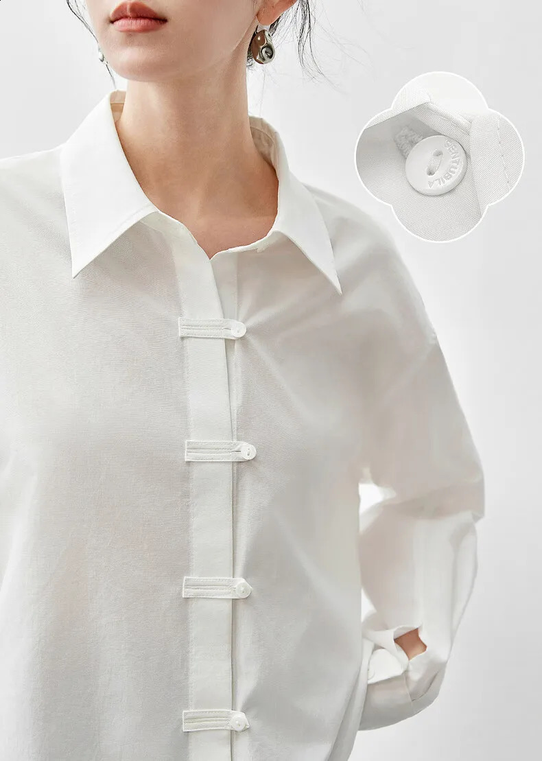 SENTUBILA Office Lady Cotton Shirt 2025 Spring Casual Loose Turn Down Collar Single Breasted Blouse Female Clothing 143C55908 250107