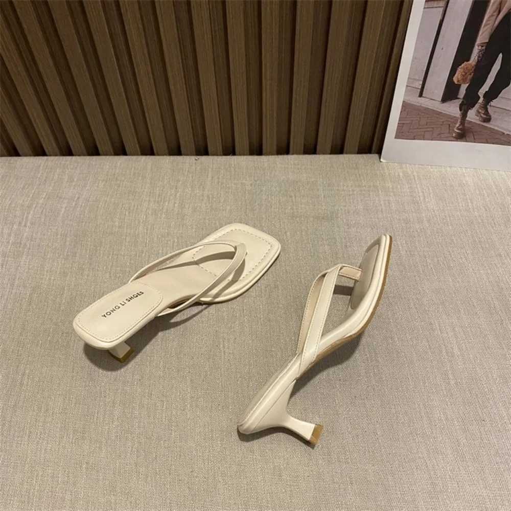 Flip Flops Women Summer Outside New Square Head Slim Heel Sandals Fi Clip Toe Slippers Women Sandals Pantuflas De MujerXJ250207