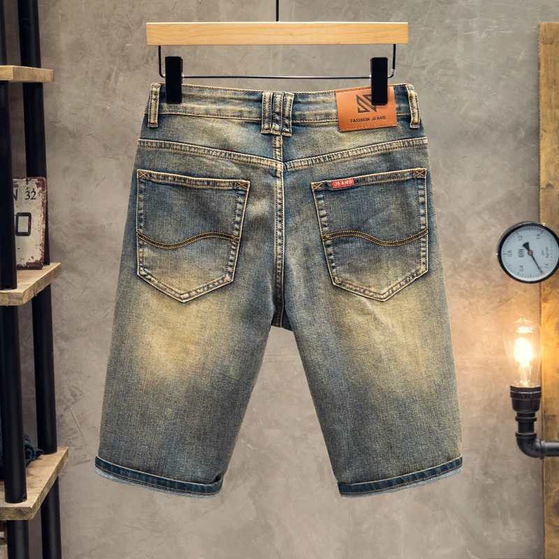 Mens retro knee length highquality jeans summer slim fit straight paired with fashionable shorts classic version wearresistant 250207
