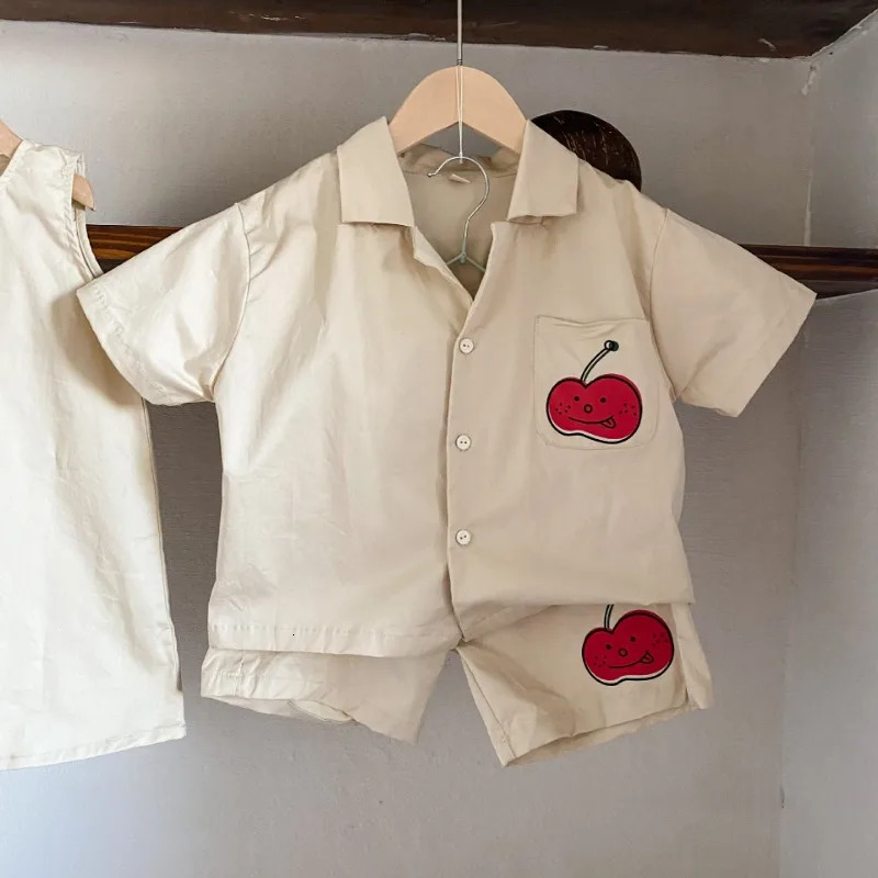 Brother and Sister Clothes Summer Cartoon Printed Boys Short Sleeve Shirt Shorts 2pcs Set Girls Vest Dress 250207
