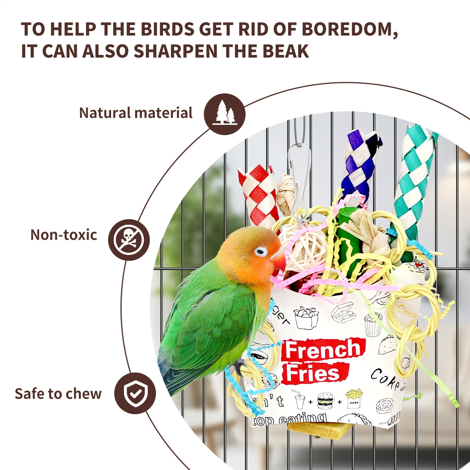 Bird Toys 3PCS Bird Shredding ToysBird Shredder Toys Chewing Toys Parrot Cage Foraging Hanging ToyBird Cage Accessories for B 250206