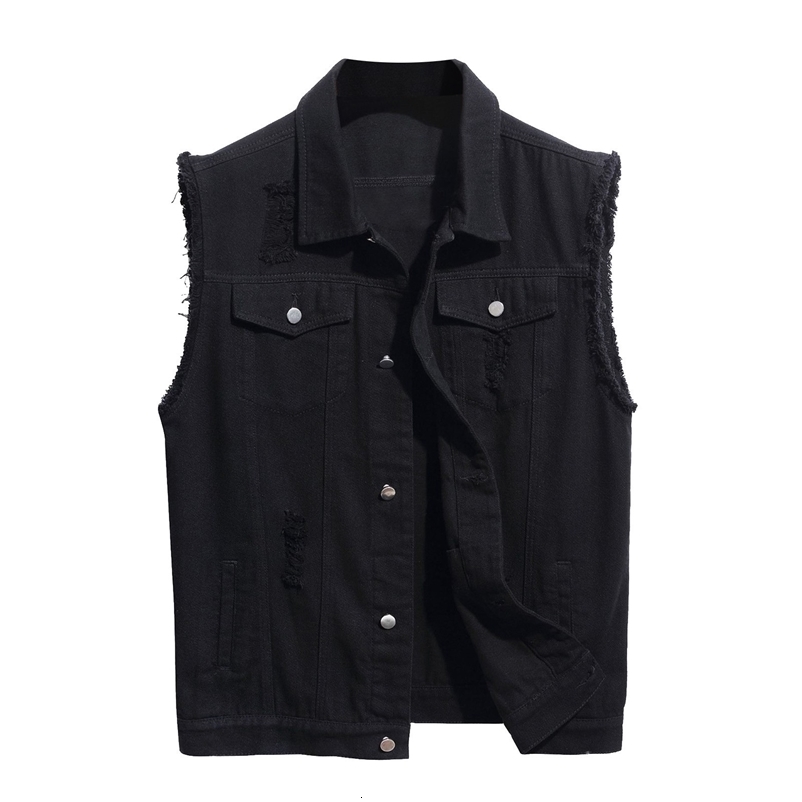 Denim Vest Men Lapel Sleeveless Slim Fit Jacket Retro Ripped Casual Jean Vest For Mens Soild Lightweight 250206