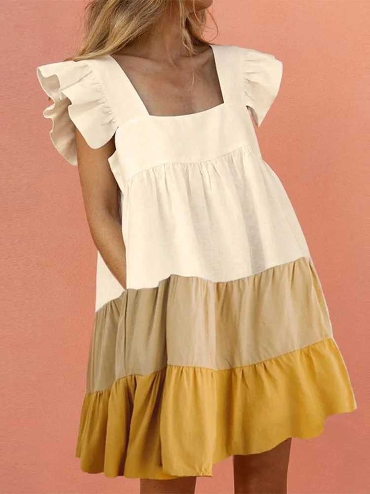 Women Ruffled Mini Dress Summer Cute Square Collar Pocket Dresses Ele Butterfly Sve Beach Party Fe Dresses VestidosXJ2500207