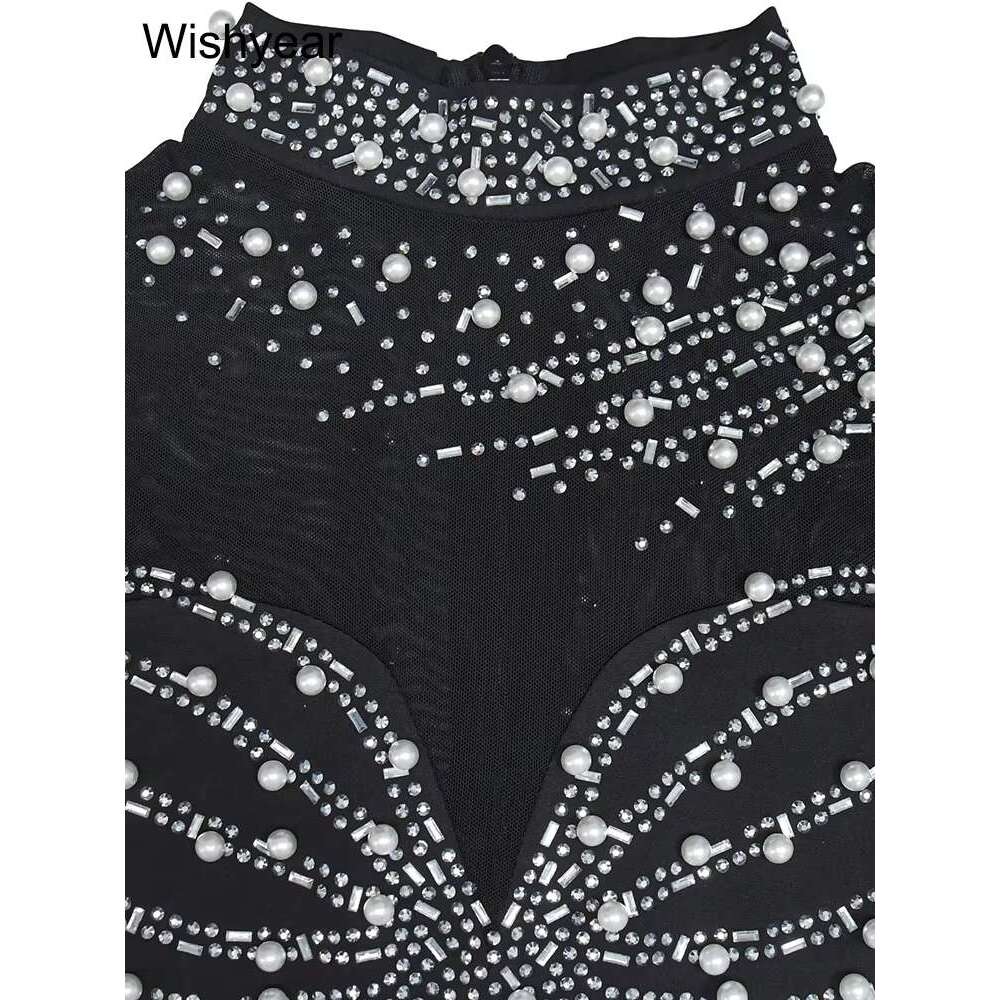 year Sparkle Pearls Rhies Patchwork Long Pants Jumpsuits Women's Sleeveless Night Out Rompers Birthday Evening Outfits