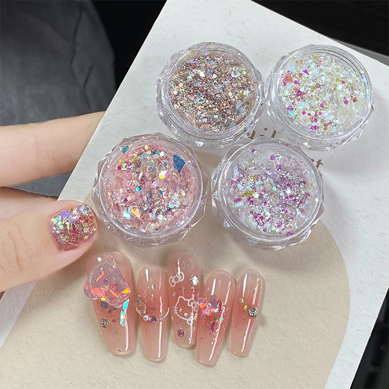 Mixed Shapes Sparkle Nail Glitter Sequins Star Heart Hexagon Translucent Pink White Flakes For Shining Decor 250115