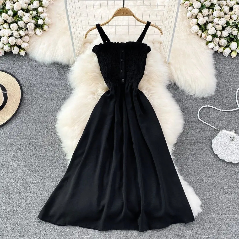 2025 Summer Pregnant Women Dress High Waist Fashion Strap Pregnancy Sleeveless Maternity Solid Color Chiffon 250114