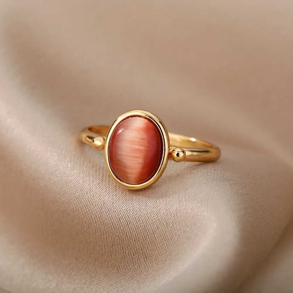 Opal Rings For Women Gold Color Stainless Steel Ring 2024 Trend Couple Wedding Aesthetic Jewelry Freeshipping Item rings women W250207