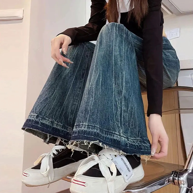 Womens Blue Jeans Baggy Streetwear Denim Trousers Jean Pants Longlegged Horn Slim Fit Retro Clothes 250121