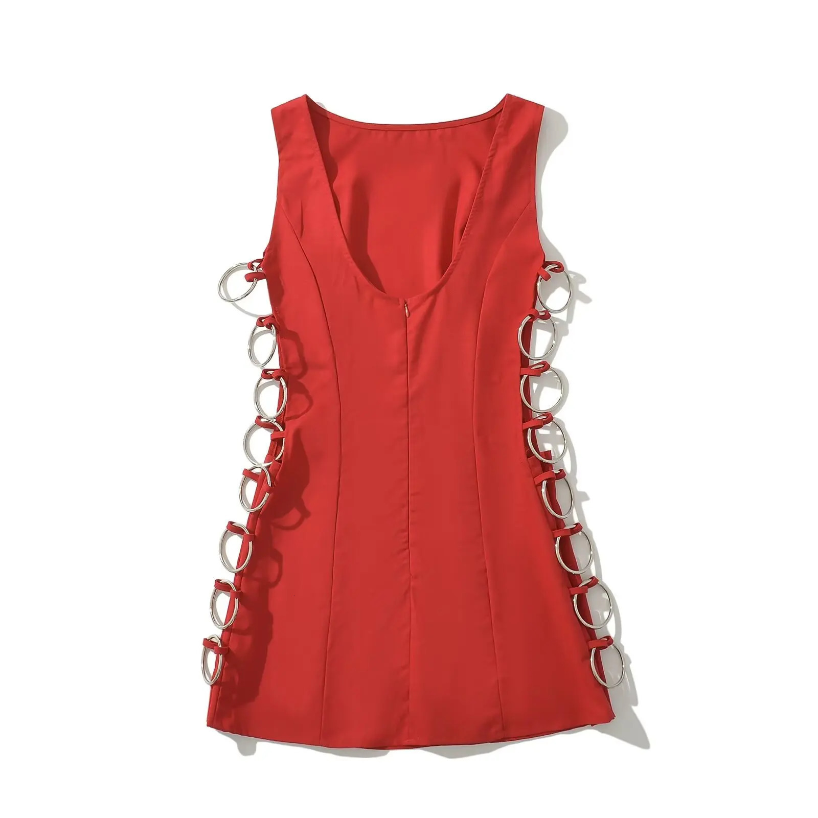 Autumn Womens Clothing European And American Street Style Fashion Simple Sleeveless Circle Decoration Mini Short Dress 250206