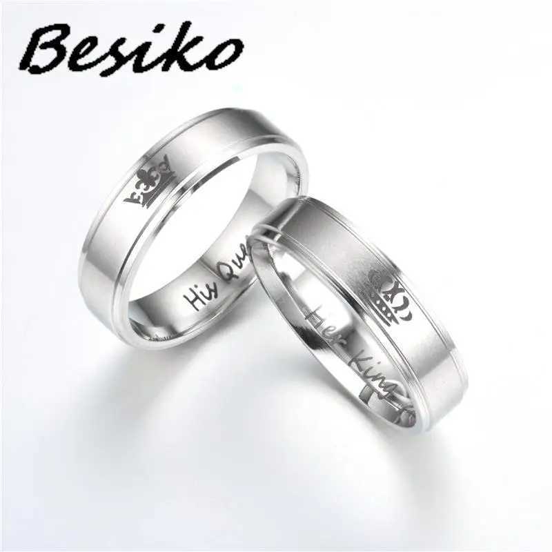 Besiko 2023 New Crown Her King And His Queen Stainless Steel Wedding Couple Rings For Women Men Engagement Jewelry Gifts W250207