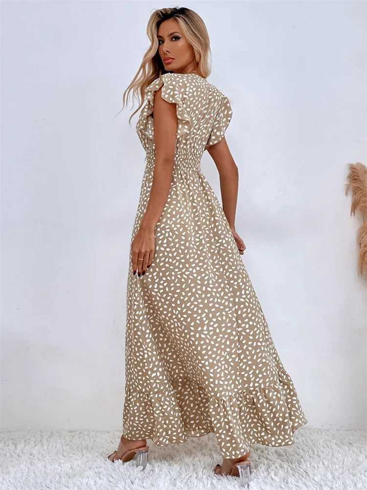Msfilia V-neck Lotus Le Edge Ele Dress Women Spring Summer Printed Long DressXJ2500207