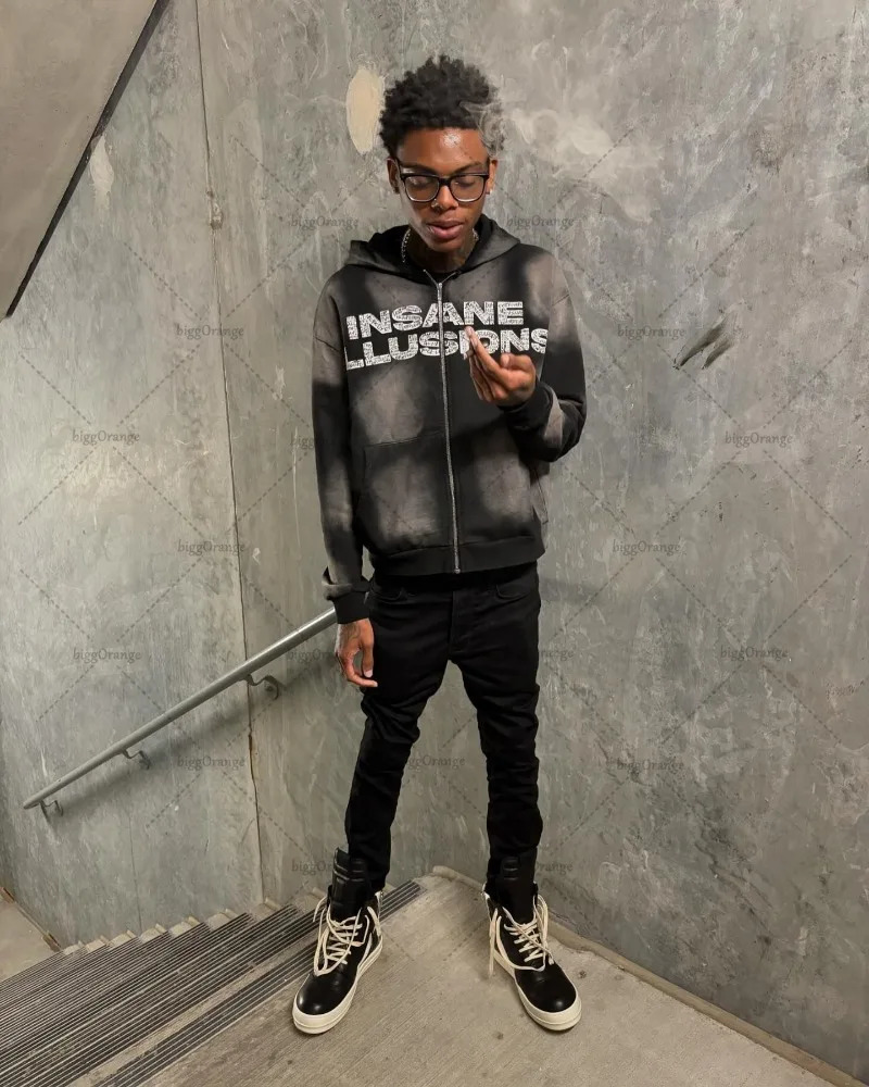 Harajuku Shin oversized sportswear Hip hop High Street Trend Streetwear jacket mens gothic personality casual zipper hooded sweatshirt 250207