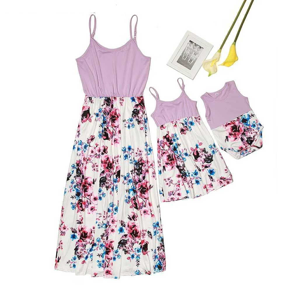 Mommy And Me Clothes Patchwork Print Sling Long Dress Baby Romper Jumpsuit 2022 Baby Girl Clothes Mom And Daughter Dress W250207