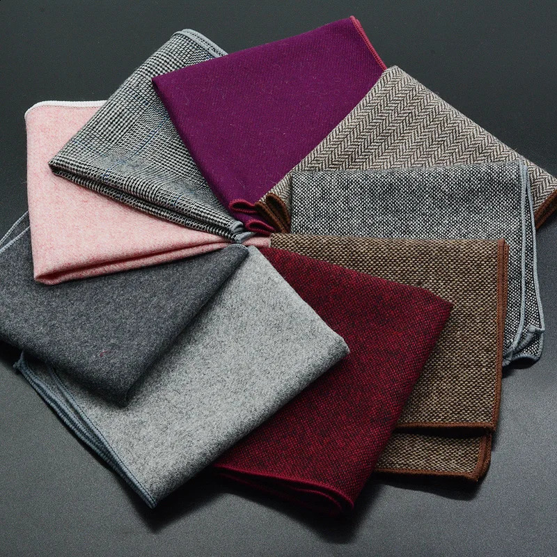 Classic Wool Pocket Square 25CM Solid Color Black Handkerchief For Men Vintage Hankies Tuxedo Suit Accessories Neckties Cravat 250114