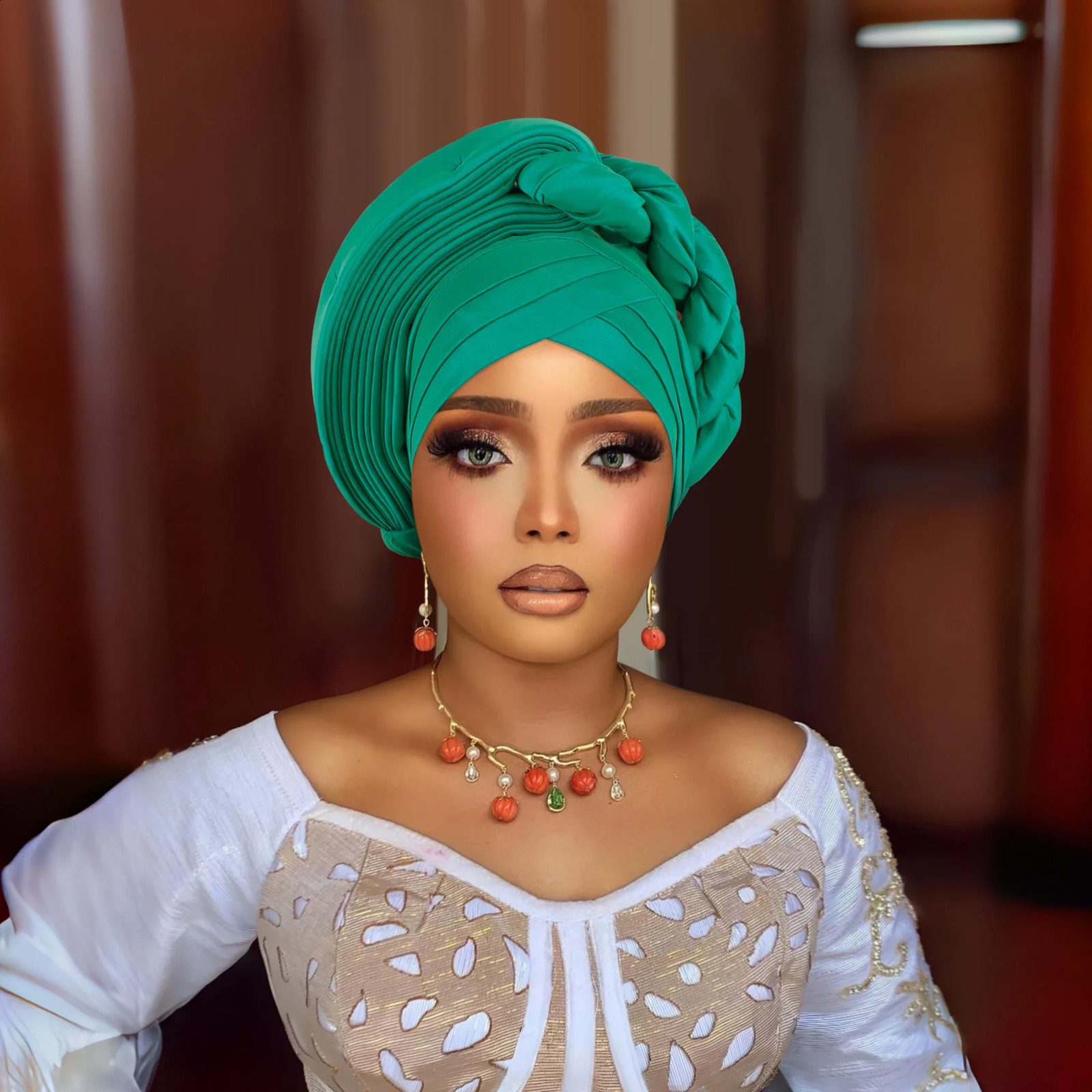 African Auto Gele Headtie Aso Oke Nigeria Braids Wedding Headgear Women Muslim Bonnet Hijab Turban Cap Already Made Head Wraps 250207