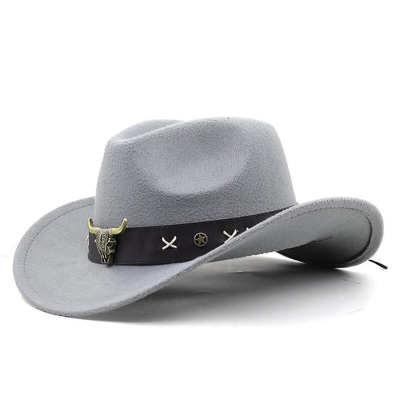 Mongolian Tibetan Bullhead Logo Top Ethnic Style Western Cowboy Curled Eaves Riding Woolen British Felt Hat
